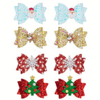 8pcs Christmas Reindeer & Sequin Bow Hair Clip Set - Cute Faux Leather Holiday Party Accessories for Women and Girls