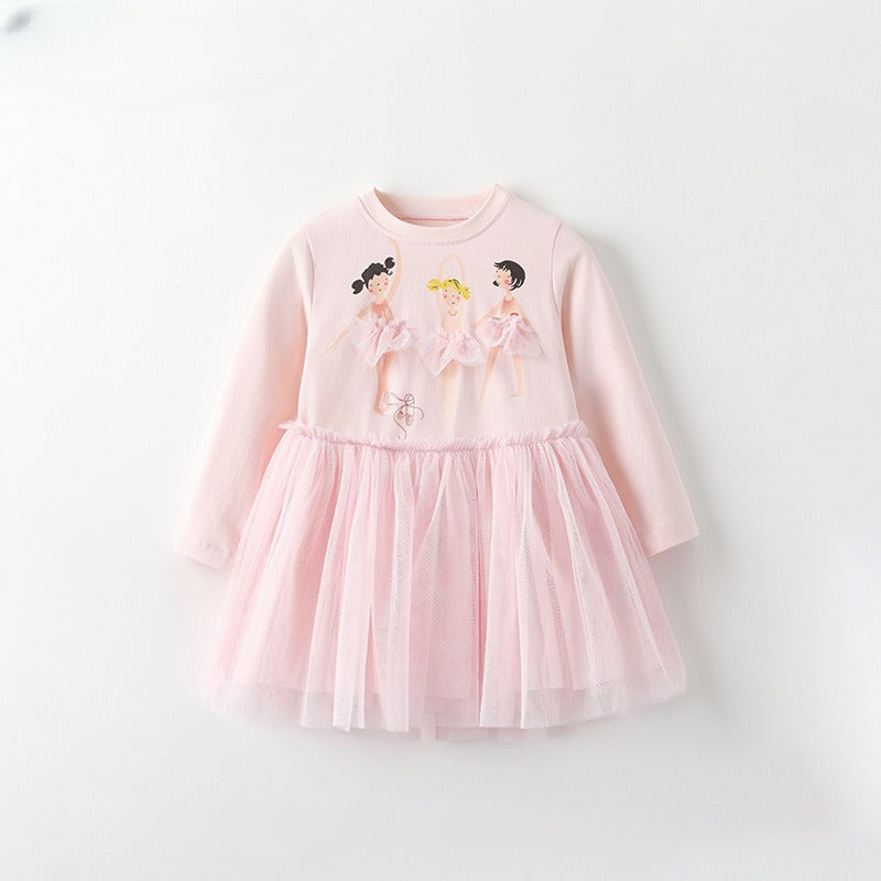 Cute Crew-neck Long-sleeve Dress Suitable For Toddlers