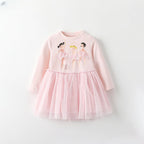 Cute Crew-neck Long-sleeve Dress Suitable For Toddlers
