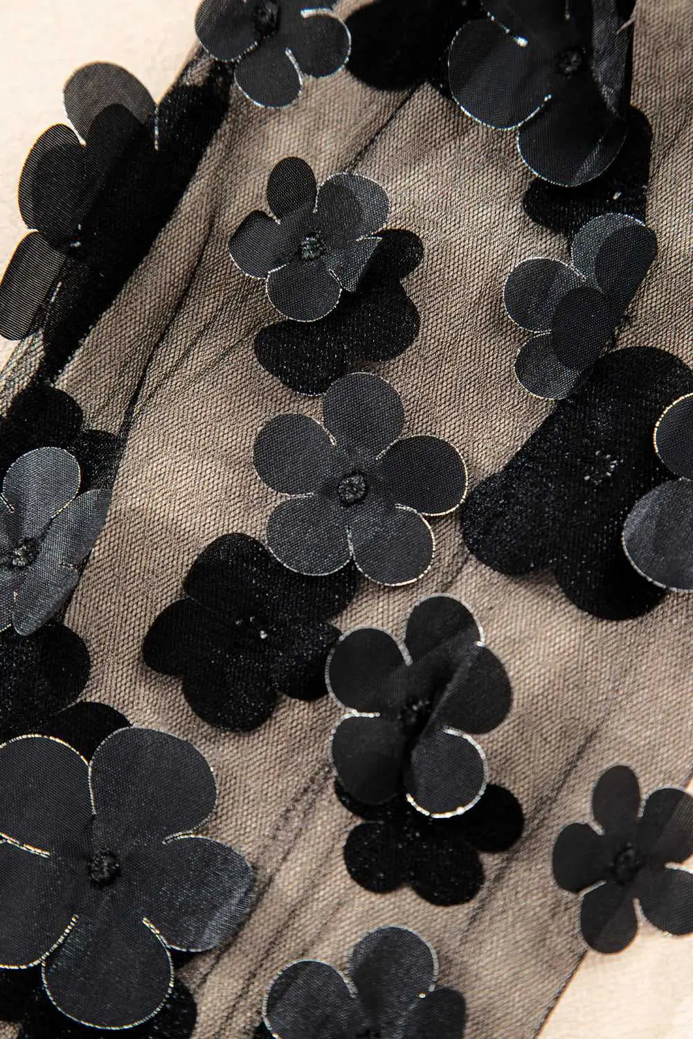 Flower Applique Mesh Sheer Elegant Blouse Women UK