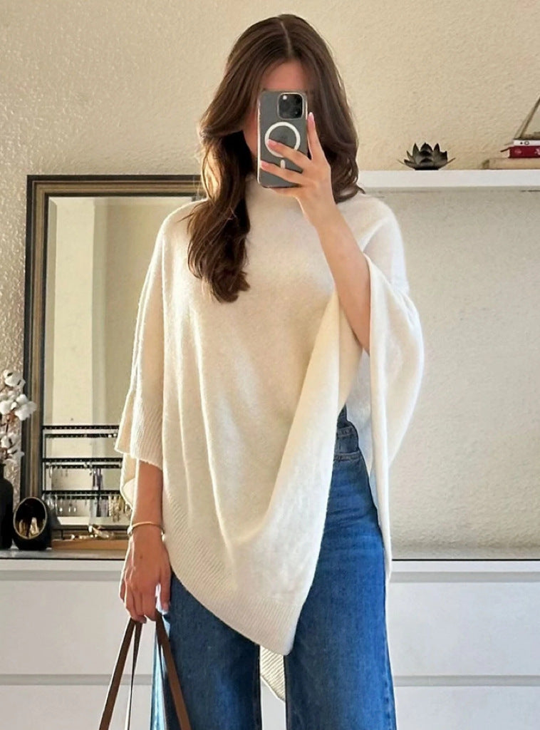 Fashionable Women's Cloak Large Shawl Turtleneck Sweater Coat