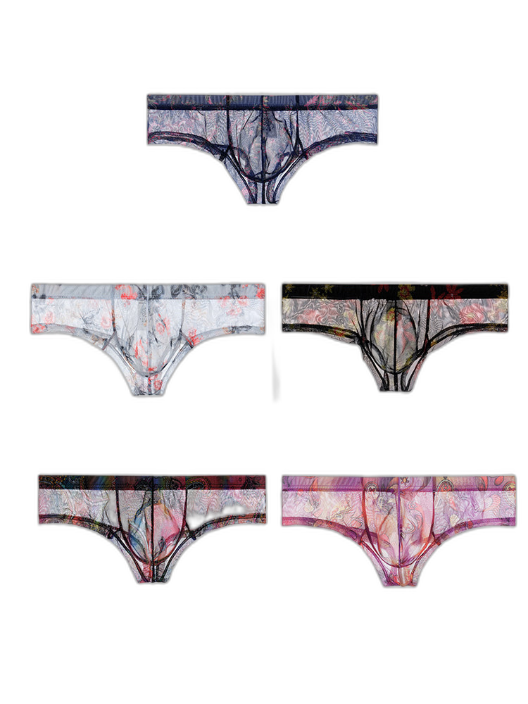 4-pack Men's Lace Print Sheer Mesh Bohemian Boxer Briefs