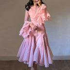 New Fashion High Collar Long Sleeve High Sense Cinched Mid-length Dress