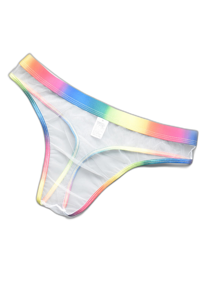 3-pack Men's Rainbow Trim Sheer Mesh Thong