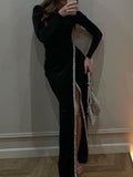 Velvet Paneled Sequin Slit Dress