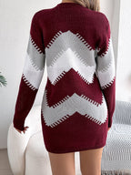 Women Casual Color Block Lantern Sleeve Sweater Dress