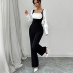 Long-sleeve Color-block Jumpsuit With Pants