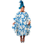 Women's Multi-color Split Skirt With Kimono Sleeves Plus-size Dress