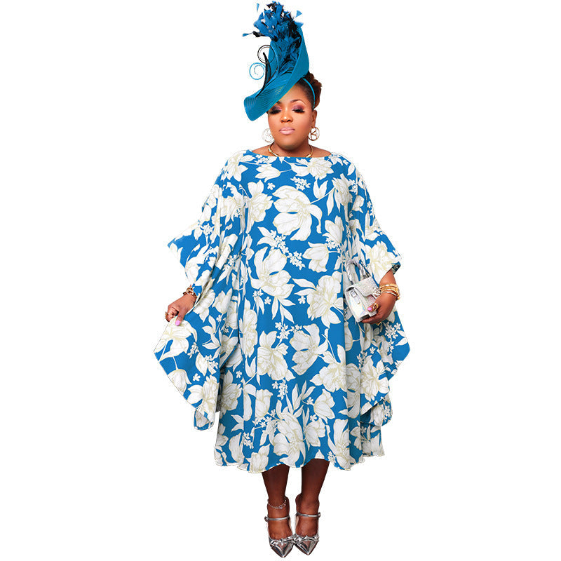 Women's Multi-color Split Skirt With Kimono Sleeves Plus-size Dress
