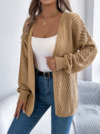 Women Casual Solid Color Hollow Out Long Sleeve Cardigan Sweater