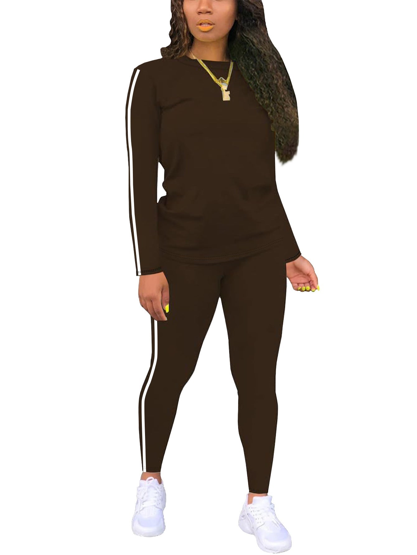 Women's Round-neck Long-sleeve Top And Pants Two-piece Set