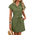 Women's Woven Dress With Lace-up Waist Cinch