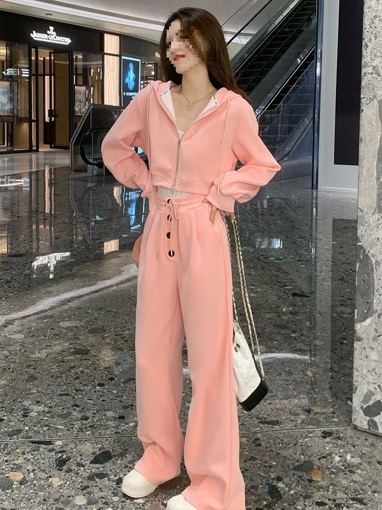 New Stylish Casual Sporty Hoodie And Wide-leg Pants Set For Petite Figures