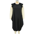 Women's Plus-Size Solid-Color Loose Dress With Two Pockets