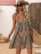 Strapless Printed V-neck Dress Women's Clothing
