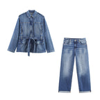 Long Denim Jacket Coat Loose High Waist Curl Jeans
