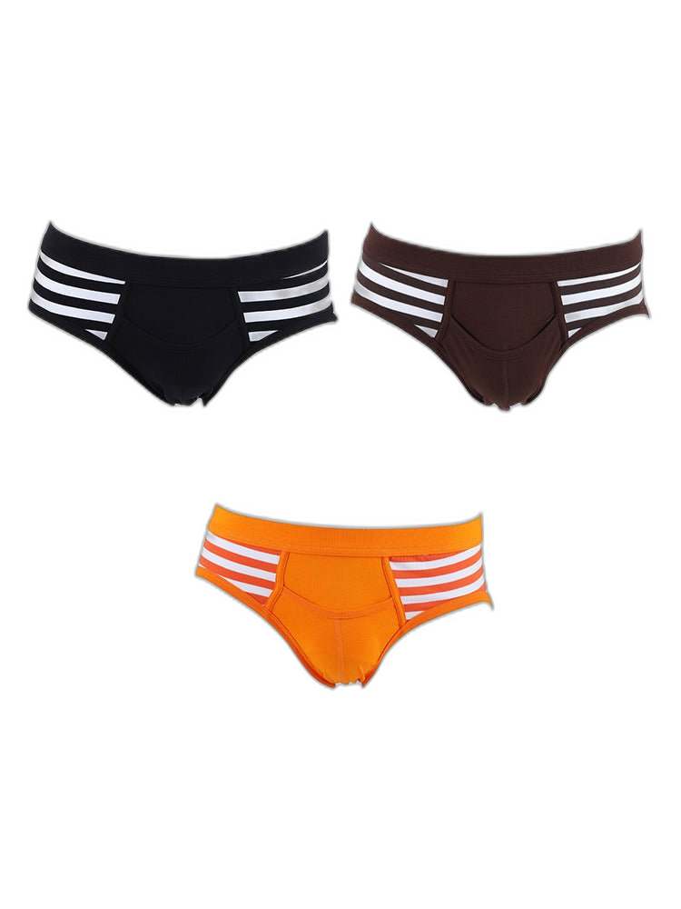 3 Pack Men's Mid-Rise Cotton Striped Briefs