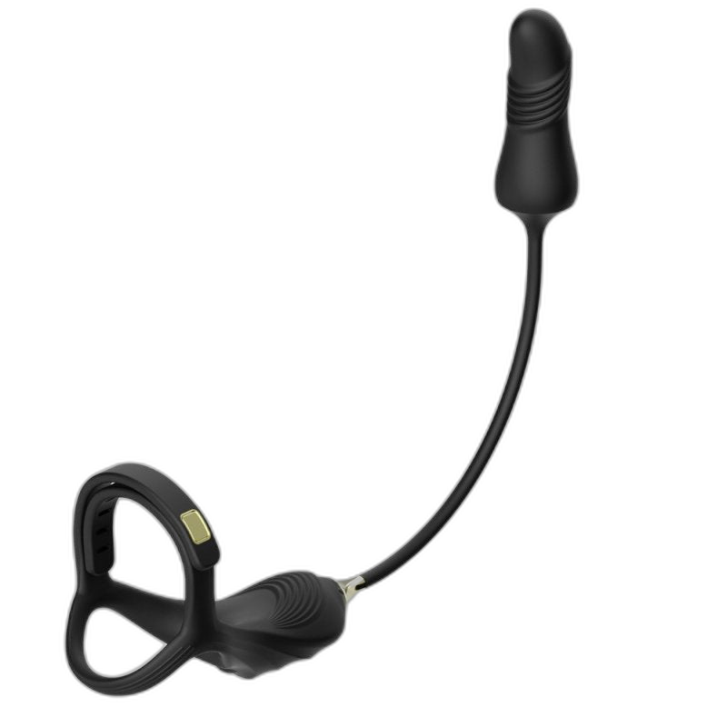 Command 3 in 1 Vibrating Cock and Ball Sling with Thrusting Butt Plug