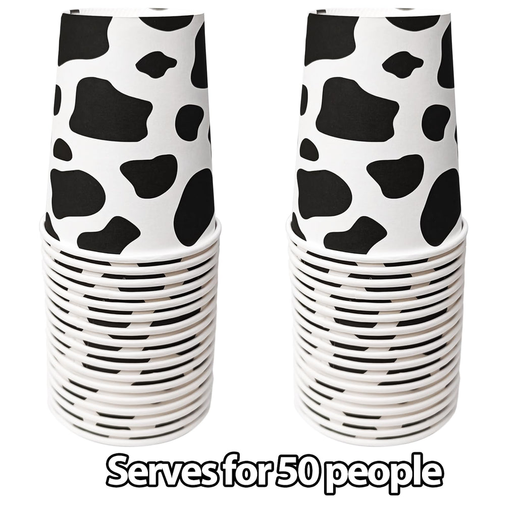 EaciTown 50 Pcs Cow Print Paper Cups – Cowgirl & Farm Birthday Party Supplies