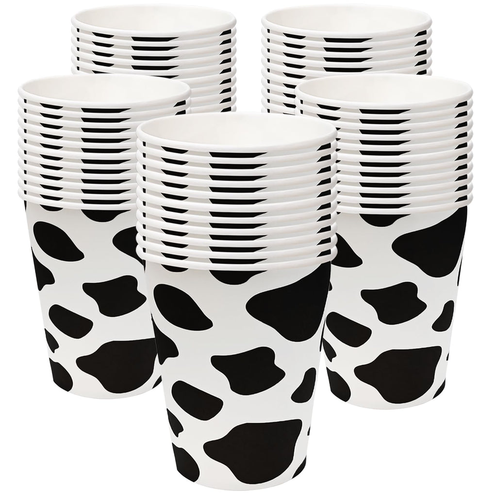 EaciTown 50 Pcs Cow Print Paper Cups – Cowgirl & Farm Birthday Party Supplies