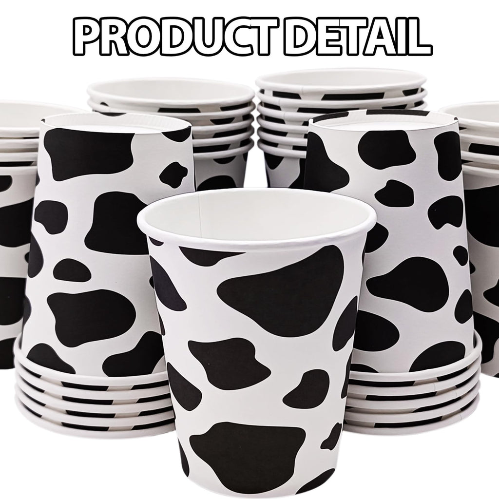 EaciTown 50 Pcs Cow Print Paper Cups – Cowgirl & Farm Birthday Party Supplies