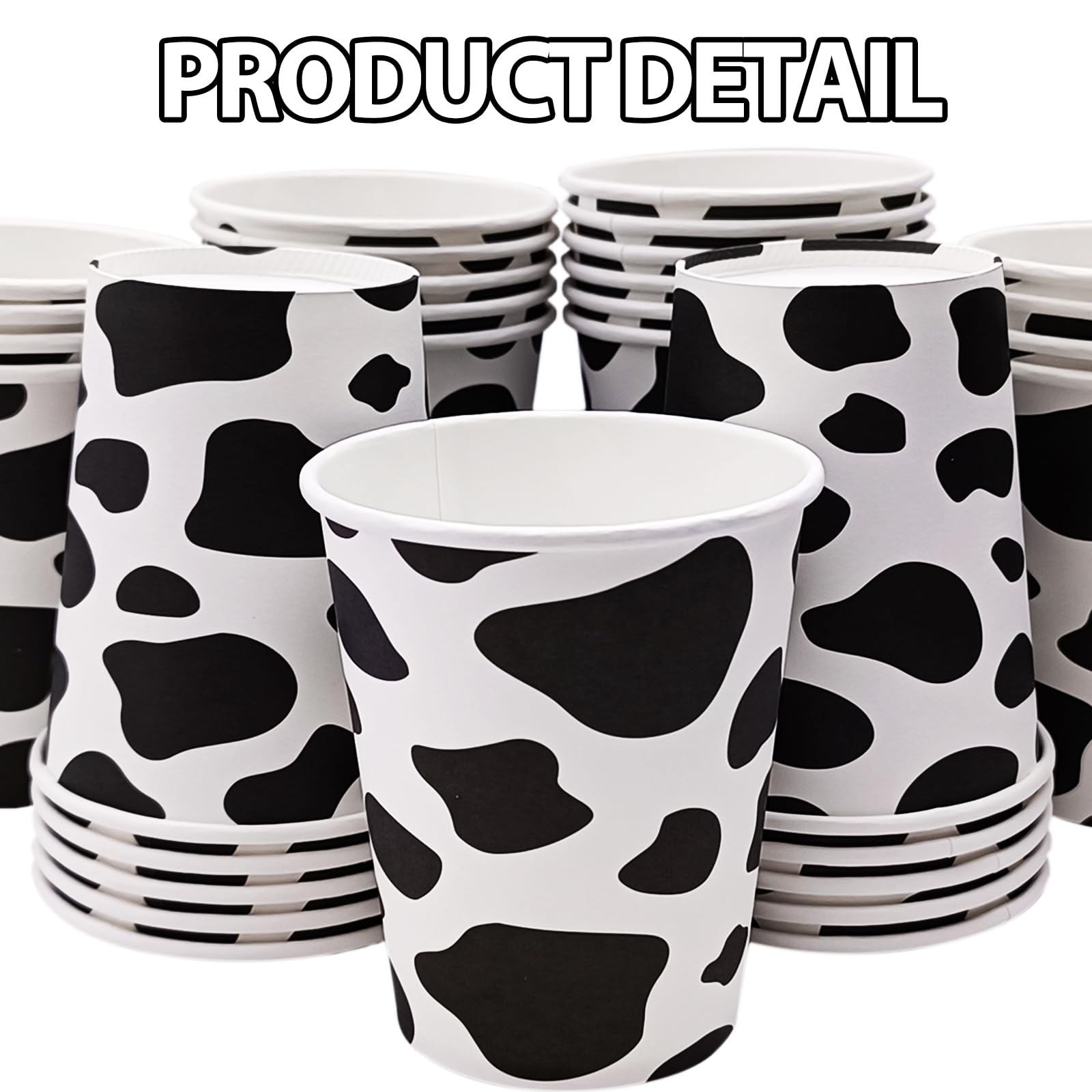 EaciTown 50 Pcs Cow Print Paper Cups – Cowgirl & Farm Birthday Party Supplies