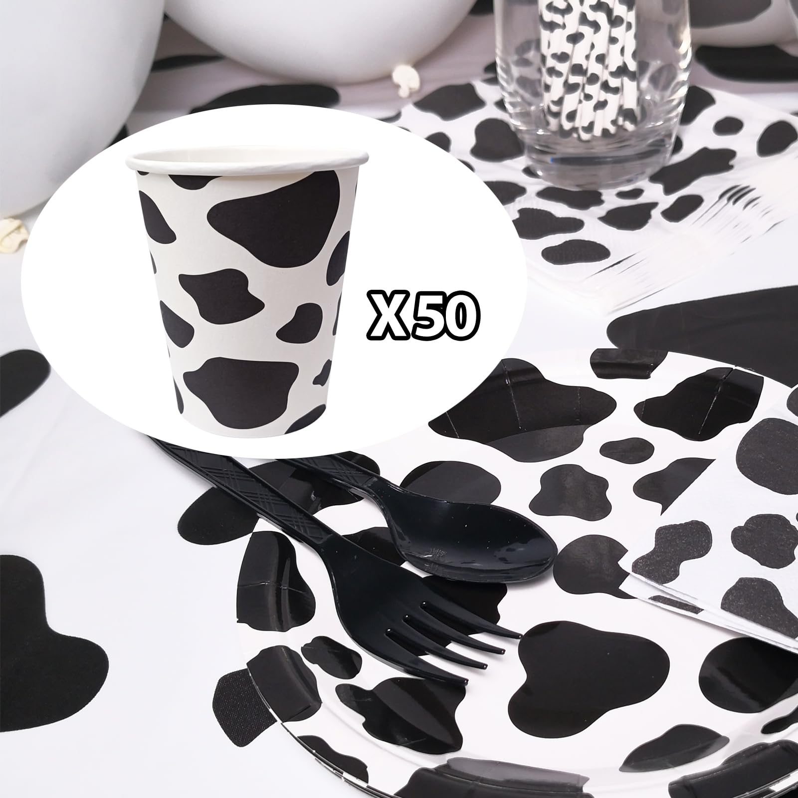 EaciTown 50 Pcs Cow Print Paper Cups – Cowgirl & Farm Birthday Party Supplies