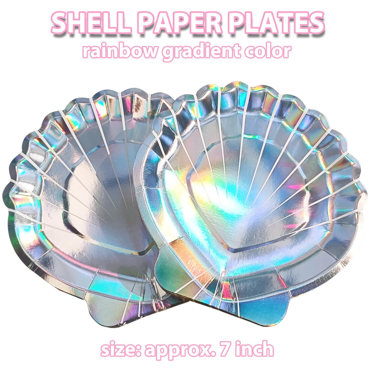 EaciTown 20 Pcs Mermaid Party Plates – Iridescent Shell Paper Plates for Mermaid-Themed Parties