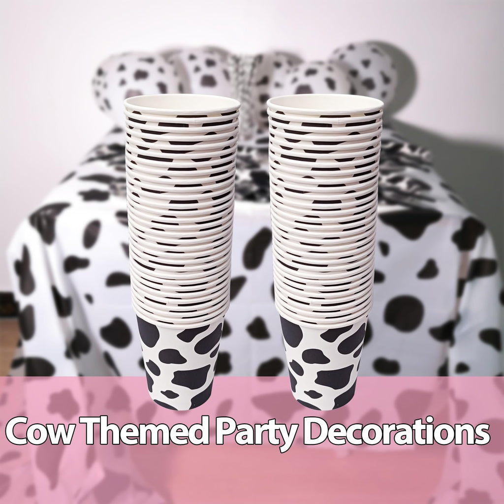 EaciTown 50 Pcs Cow Print Paper Cups – Cowgirl & Farm Birthday Party Supplies