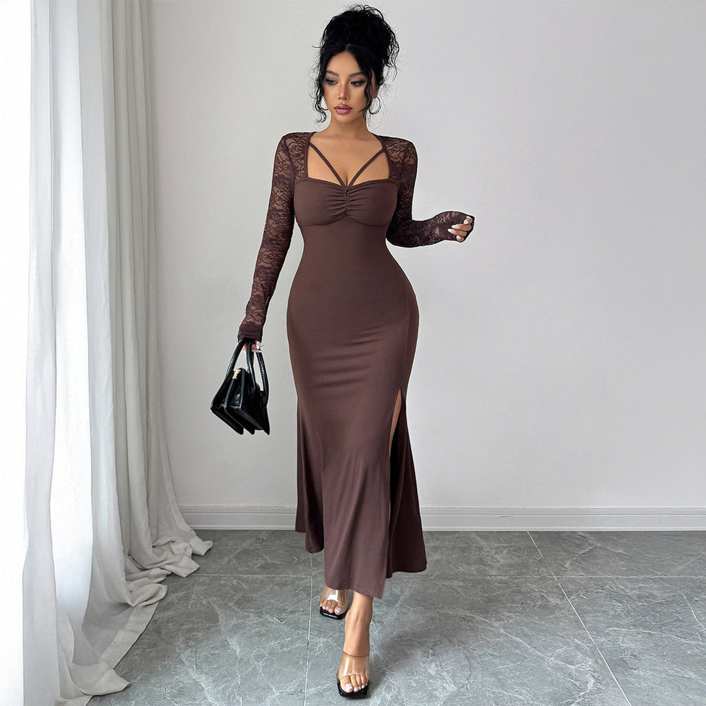 Women's Solid-Color Elegant And Sexy Lace Bodycon Dress