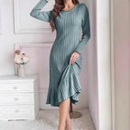 Women's Fashion Solid Color Ruffle Sleeve Long Dress