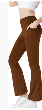 Ladies Mid Waist Abdominal-shaping Slimming Cropped Pants Casual Pocket Bootcut Trousers