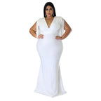 Women's Plus-Size Tassel V-Neck Long-Sleeve Slim-Fit Dress