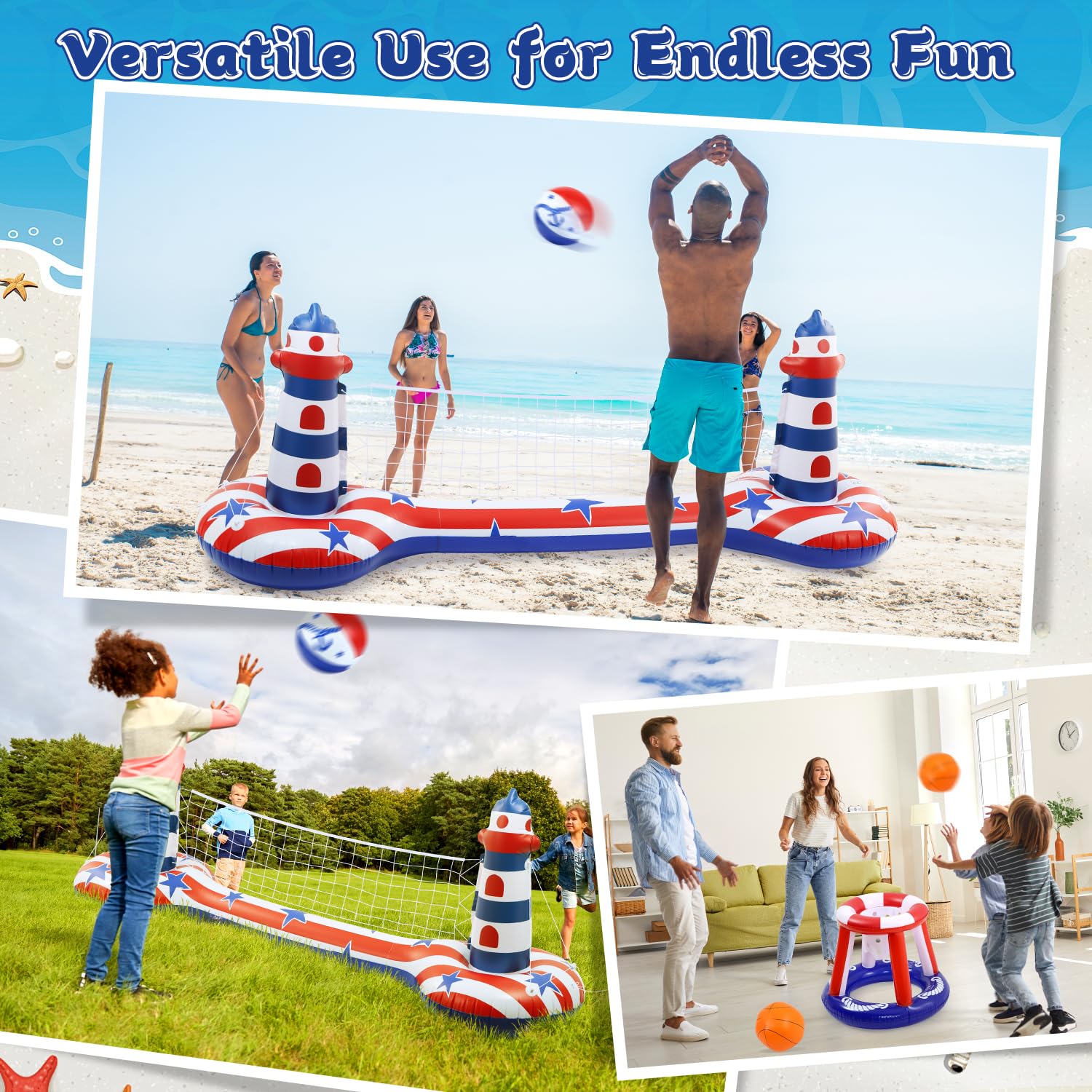EagleStone Inflatable Pool Game Set – Volleyball Net & Basketball Hoop, Heavy-Duty PVC, Family Pool Party Essentials