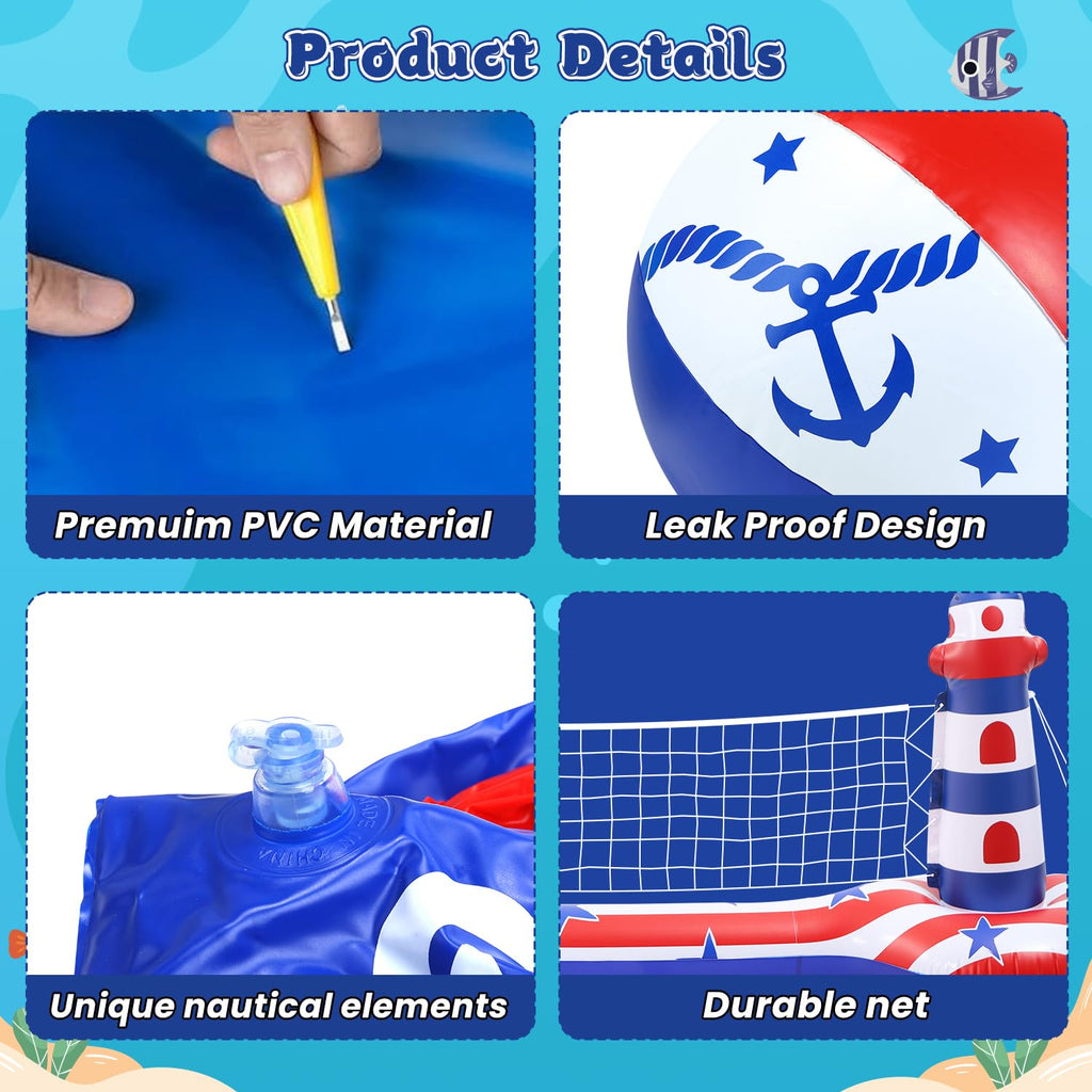 EagleStone Inflatable Pool Game Set – Volleyball Net & Basketball Hoop, Heavy-Duty PVC, Family Pool Party Essentials