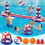 EagleStone Inflatable Pool Game Set – Volleyball Net & Basketball Hoop, Heavy-Duty PVC, Family Pool Party Essentials