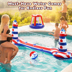 EagleStone Inflatable Pool Game Set – Volleyball Net & Basketball Hoop, Heavy-Duty PVC, Family Pool Party Essentials