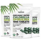 Earth Circle Organics Premium Organic Chlorella + Spirulina Tablets 1000 Count (50/50) – Vegan, Kosher, Cracked Cell Wall