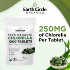 Earth Circle Organics Organic Chlorella Tablets 1000 Count | High Potency Chlorophyll Supplement | Broken Cell Wall for Absorption | Vegan, Kosher, Non-GMO | Pack of 3