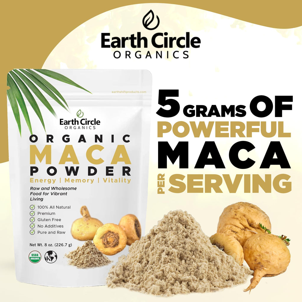 Earth Circle Organics Gelbes Maca-Wurzelpulver – Natürliches Superfood, Vegan, 227 g (2er-Pack)