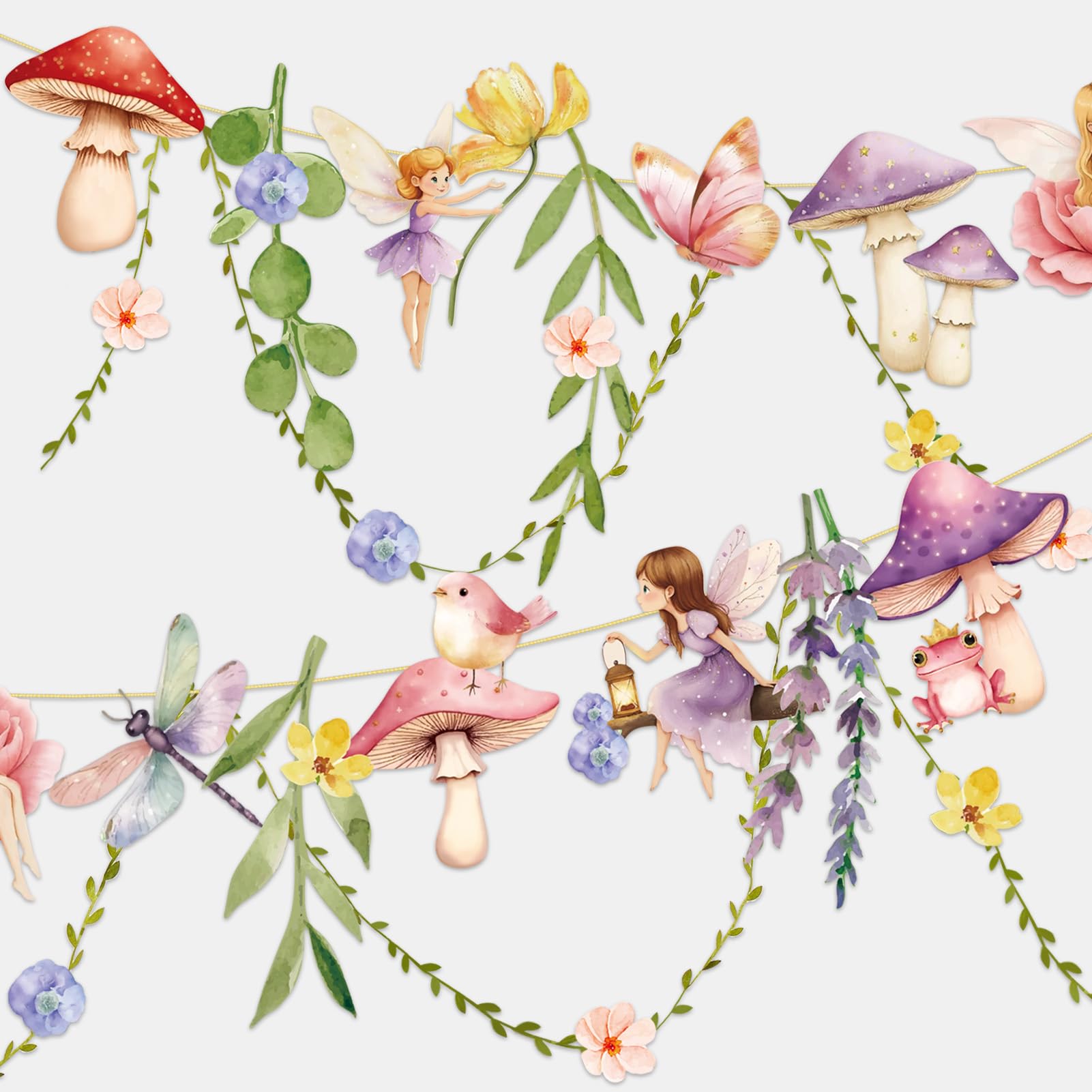 Easy Joy Fairy Mushroom Banner – Wildflower Paper Garland for Wall Decor | Boho Backdrop for Weddings, Baby Showers & Parties