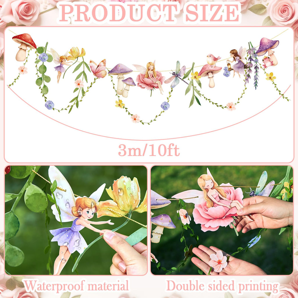 Easy Joy Fairy Mushroom Banner – Wildflower Paper Garland for Wall Decor | Boho Backdrop for Weddings, Baby Showers & Parties