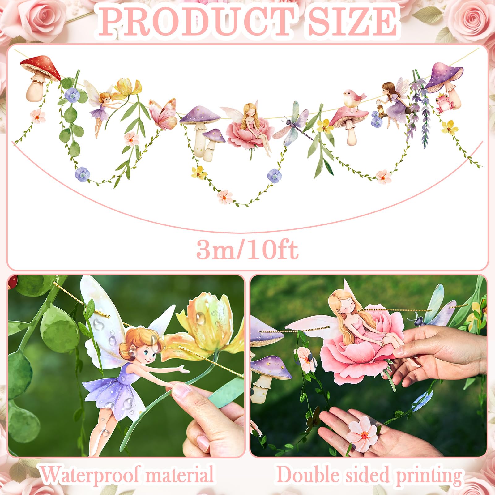 Easy Joy Fairy Mushroom Banner – Wildflower Paper Garland for Wall Decor | Boho Backdrop for Weddings, Baby Showers & Parties
