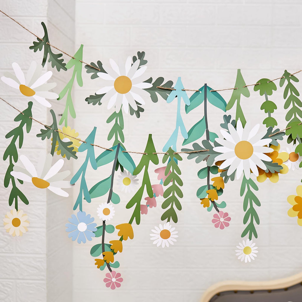 Easy Joy Daisy Flower Banner - Wildflower Paper Garland for Wall Decor and Boho Party Backdrops