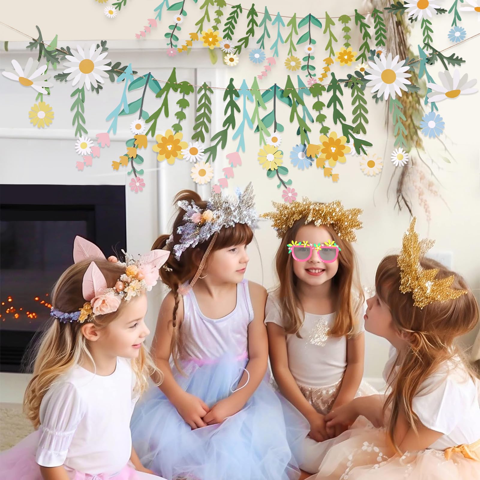 Easy Joy Daisy Flower Banner - Wildflower Paper Garland for Wall Decor and Boho Party Backdrops