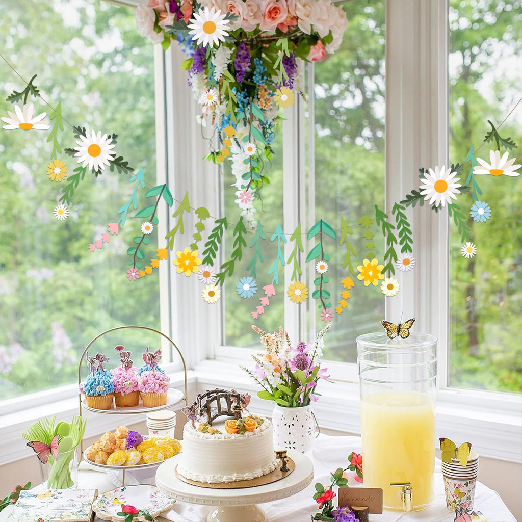 Easy Joy Daisy Flower Banner - Wildflower Paper Garland for Wall Decor and Boho Party Backdrops