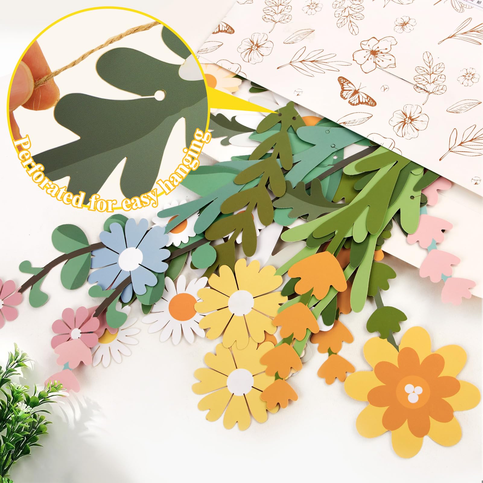 Easy Joy Daisy Flower Banner - Wildflower Paper Garland for Wall Decor and Boho Party Backdrops