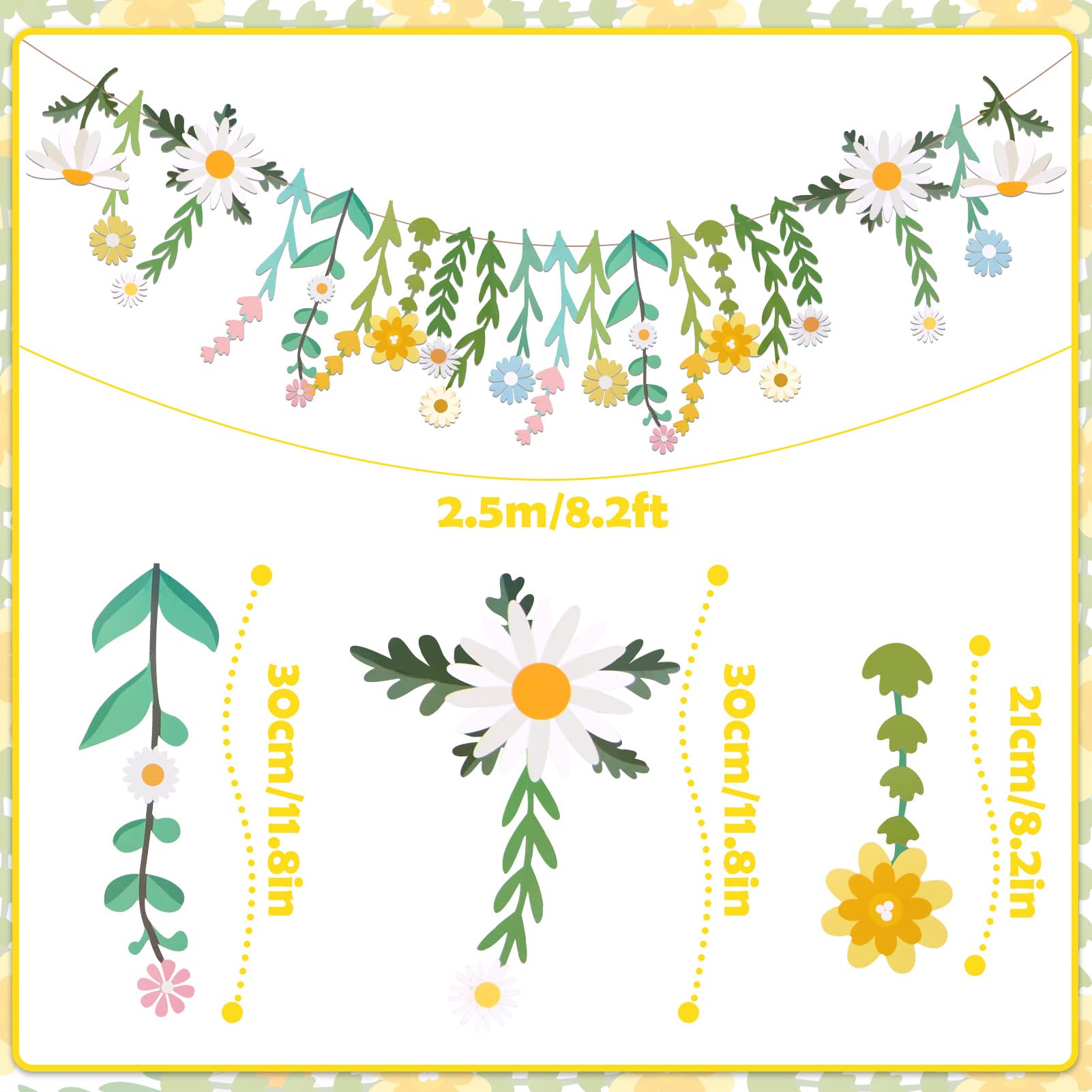 Easy Joy Daisy Flower Banner - Wildflower Paper Garland for Wall Decor and Boho Party Backdrops