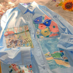 Milk-yellow Oil Painting Cute And Chic Floral Blouse