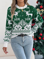 Women Casual Deer Pattern Long Sleeve Pullover Sweater Christmas Edition